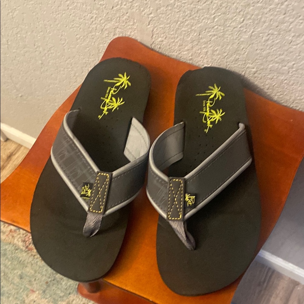 Panama Jack men’s Black and Gray Flip Flops with Palm Tree Design